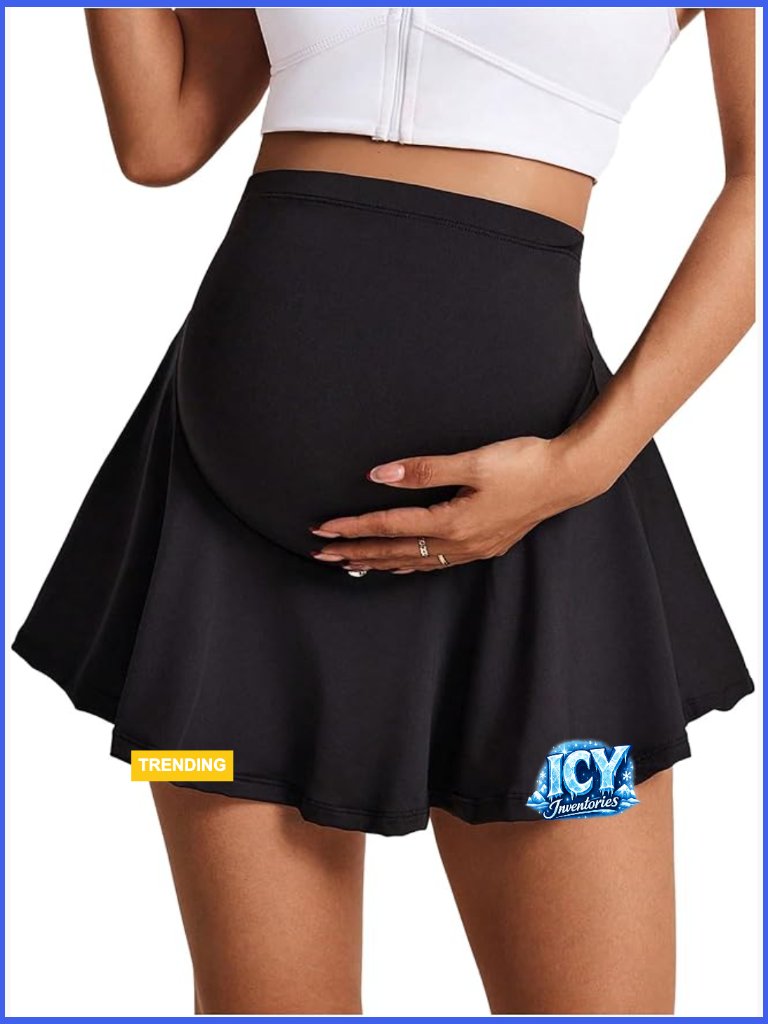 Maternity Skirt With Built-In Shorts, High-Waist Ruffle, High-Stretch Workout